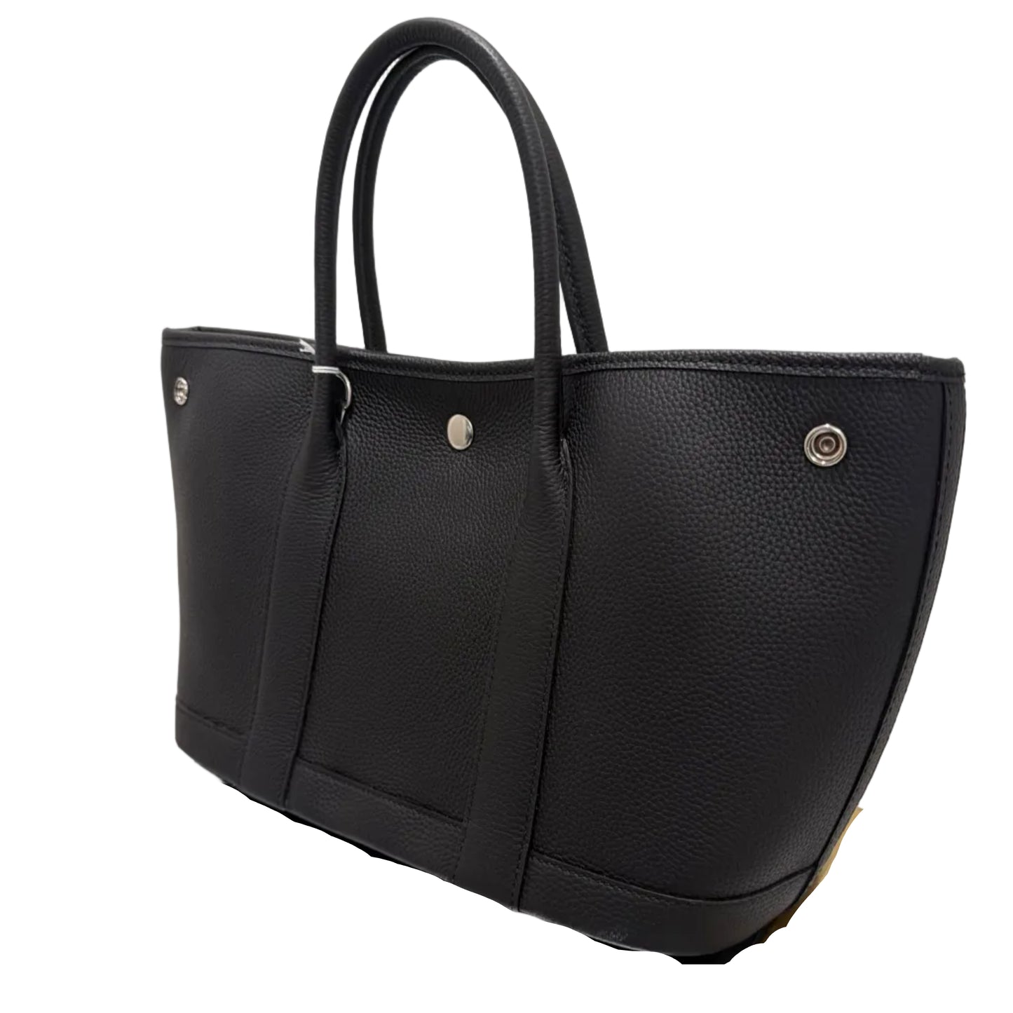 Black leather bag on a white background