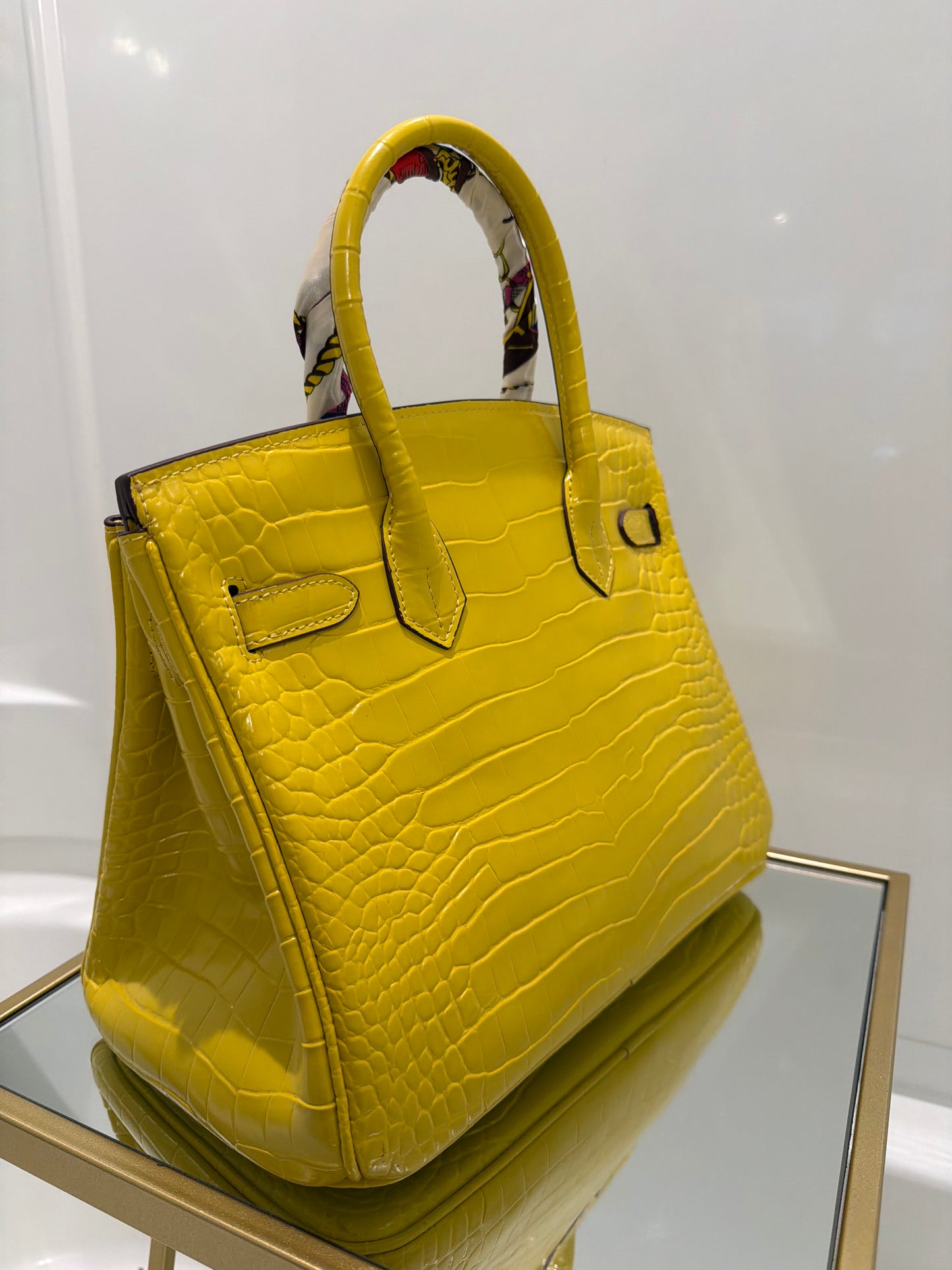 The Daveena Bag-Yellow Embossed Croc