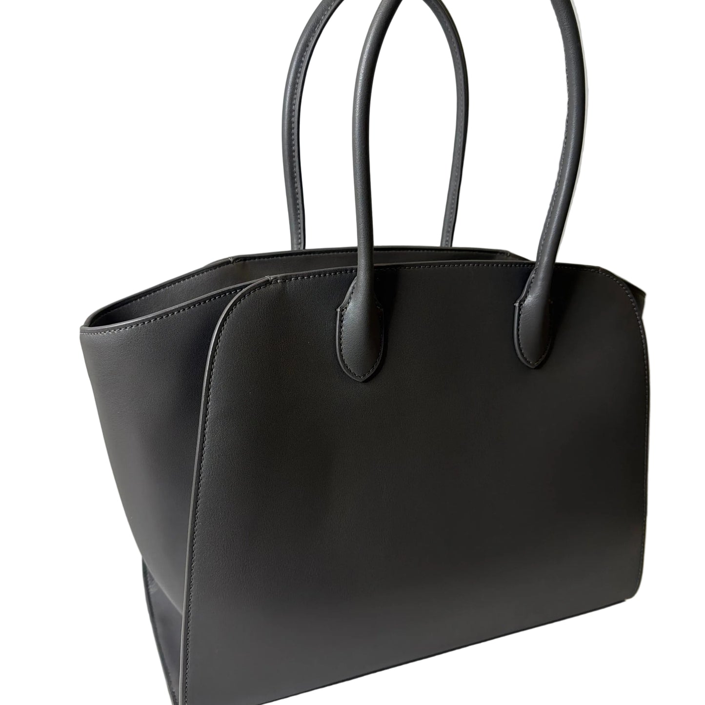 Black handbag on a light gray background
