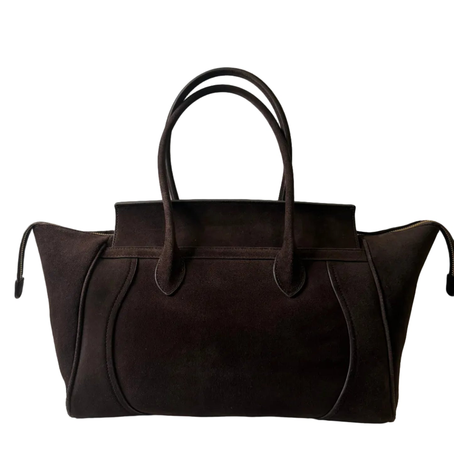 Brown leather handbag on a white background