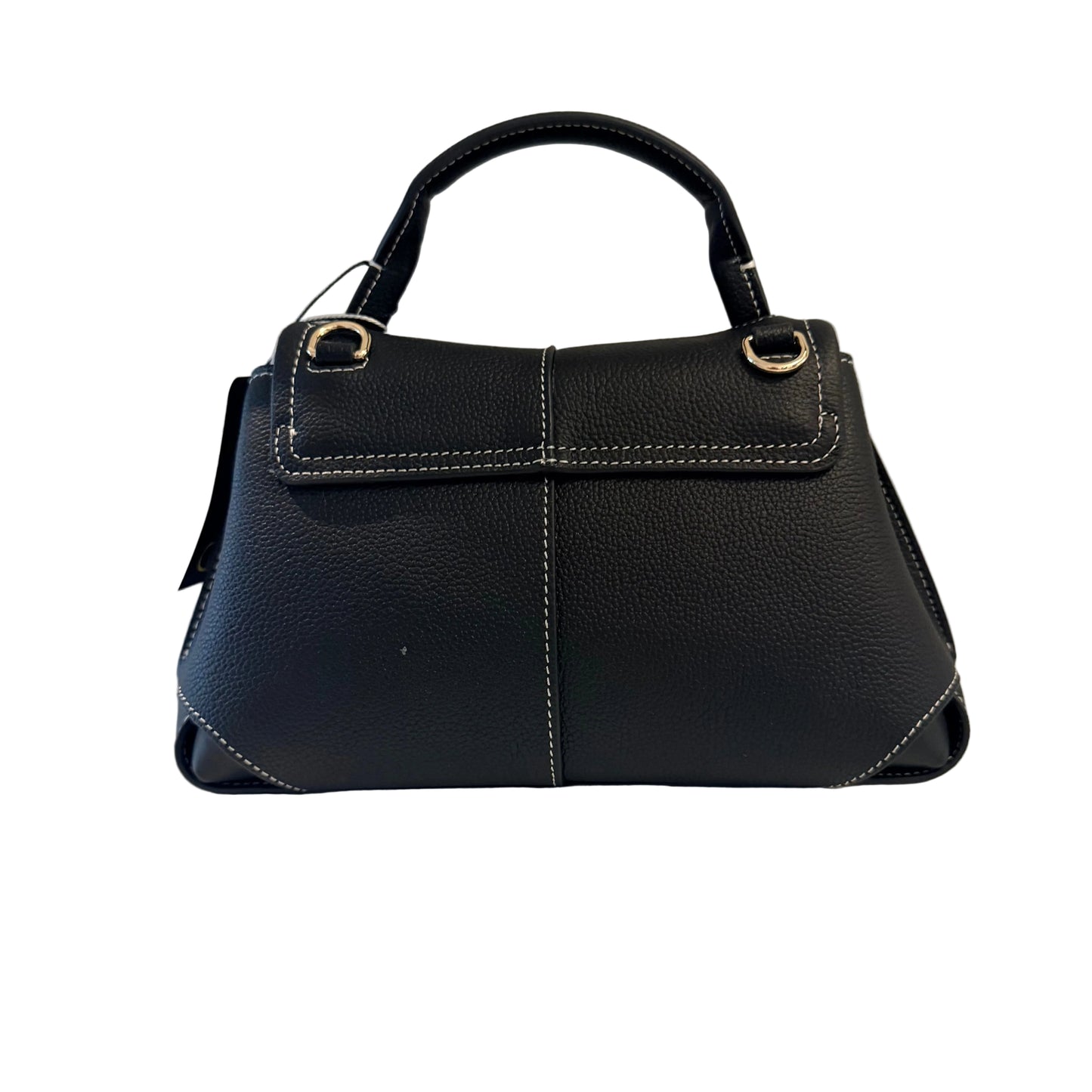 Black handbag on a light gray background