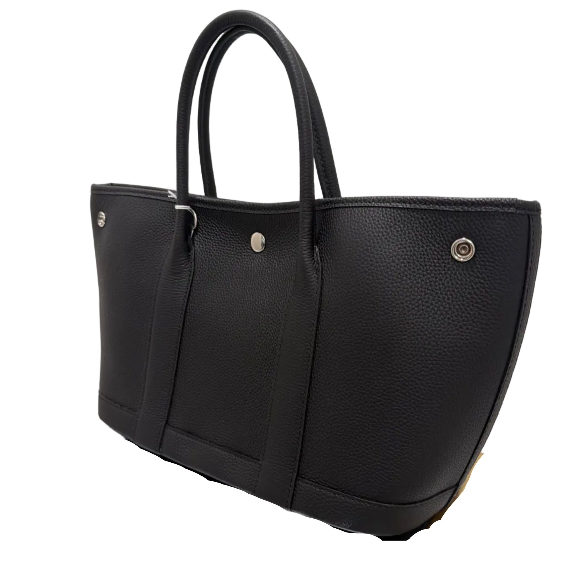 Black leather bag on a white background