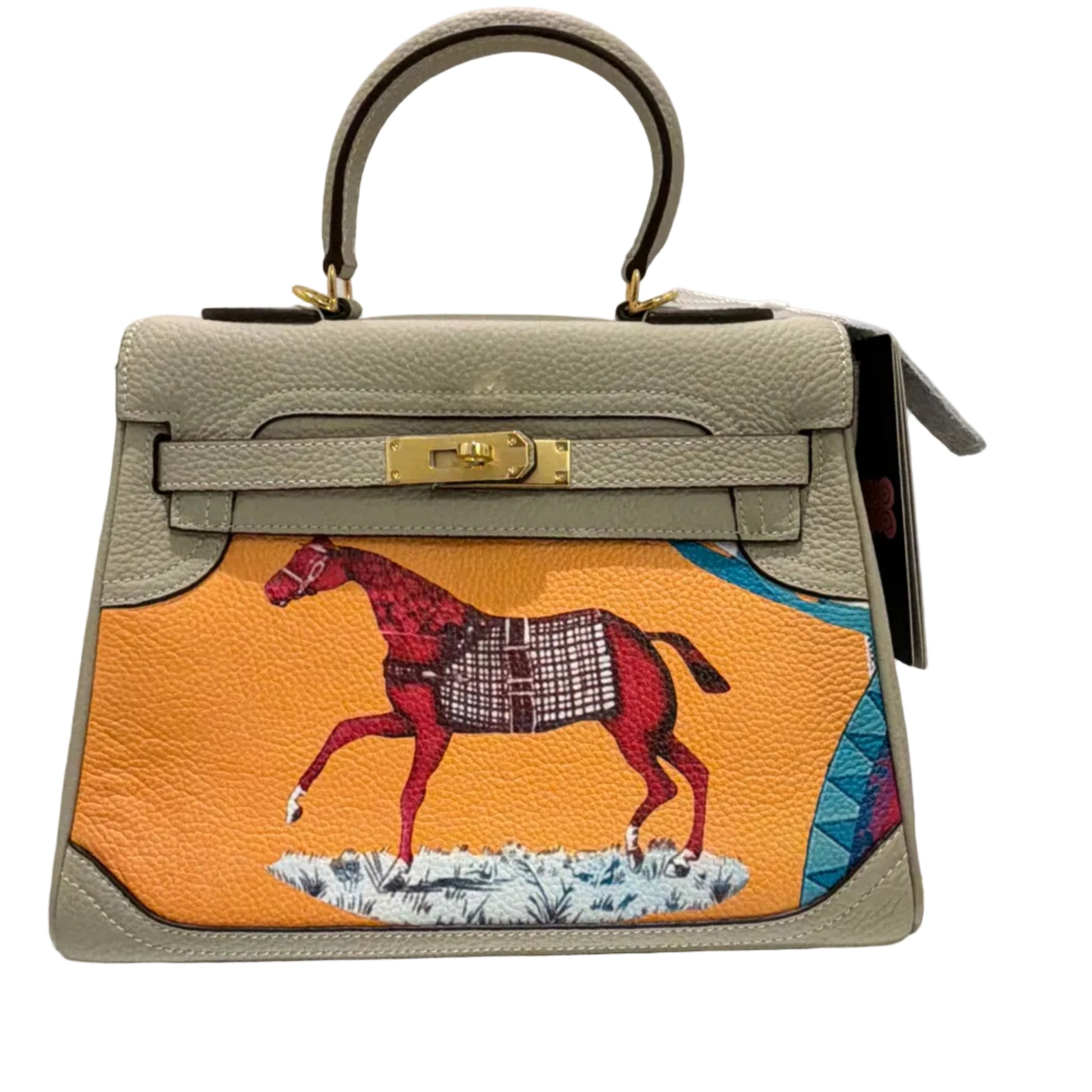 Handbag with artistic horse design on a light background