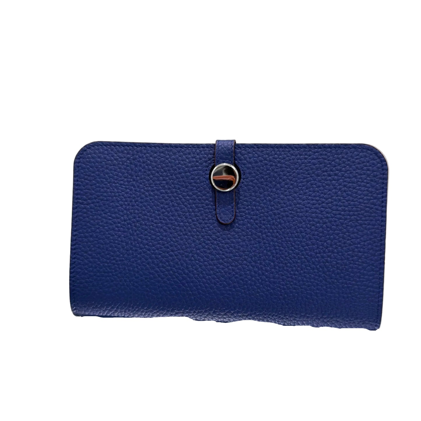 Blue textured handbag on a light gray background