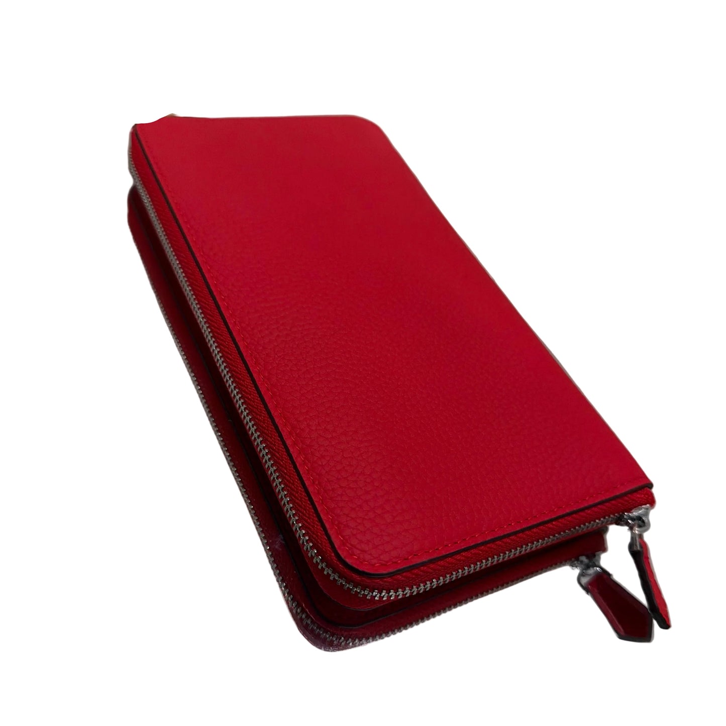 Red wallet on a white surface with a gold frame
