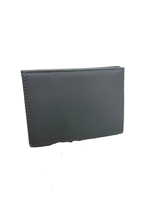 Black leather wallet on a light gray surface