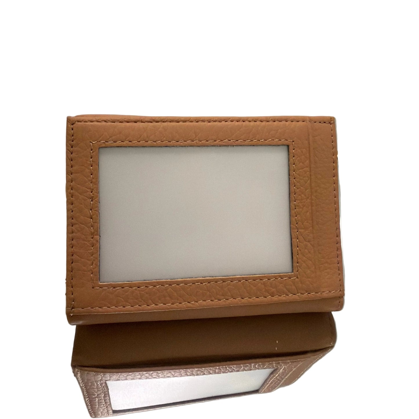 Brown leather photo frame on a white background