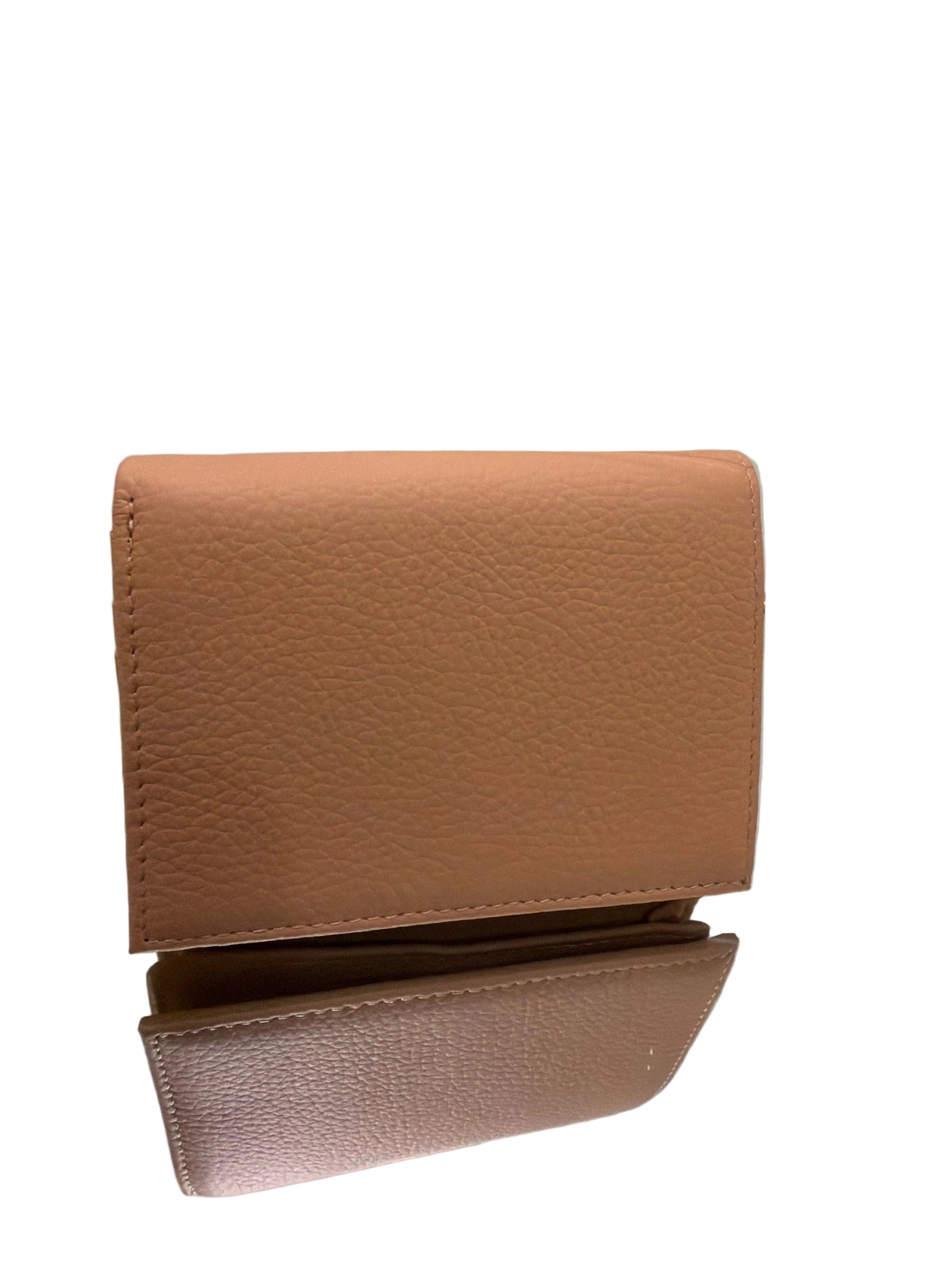 Brown leather wallet on a light gray background
