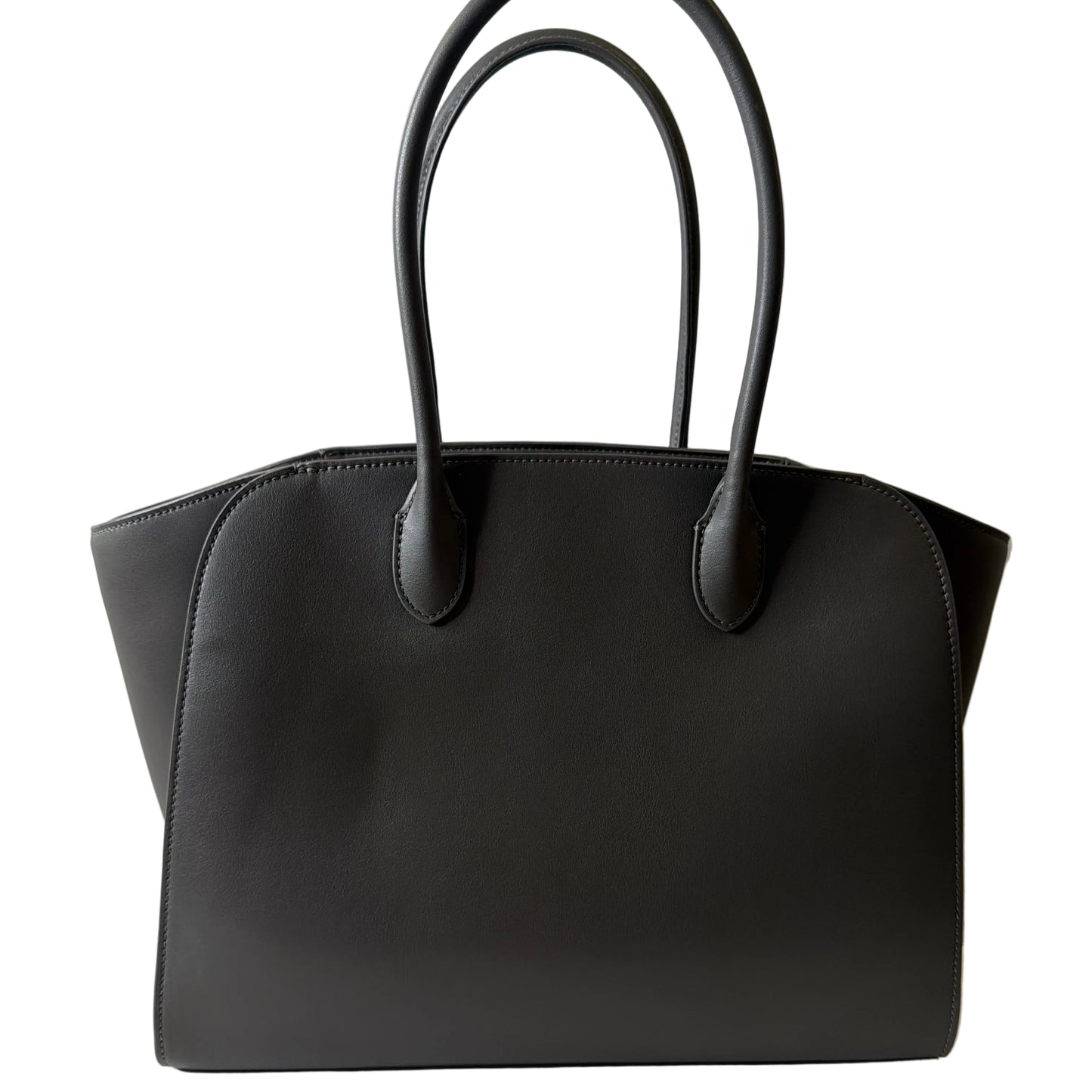 Black handbag on a light gray background