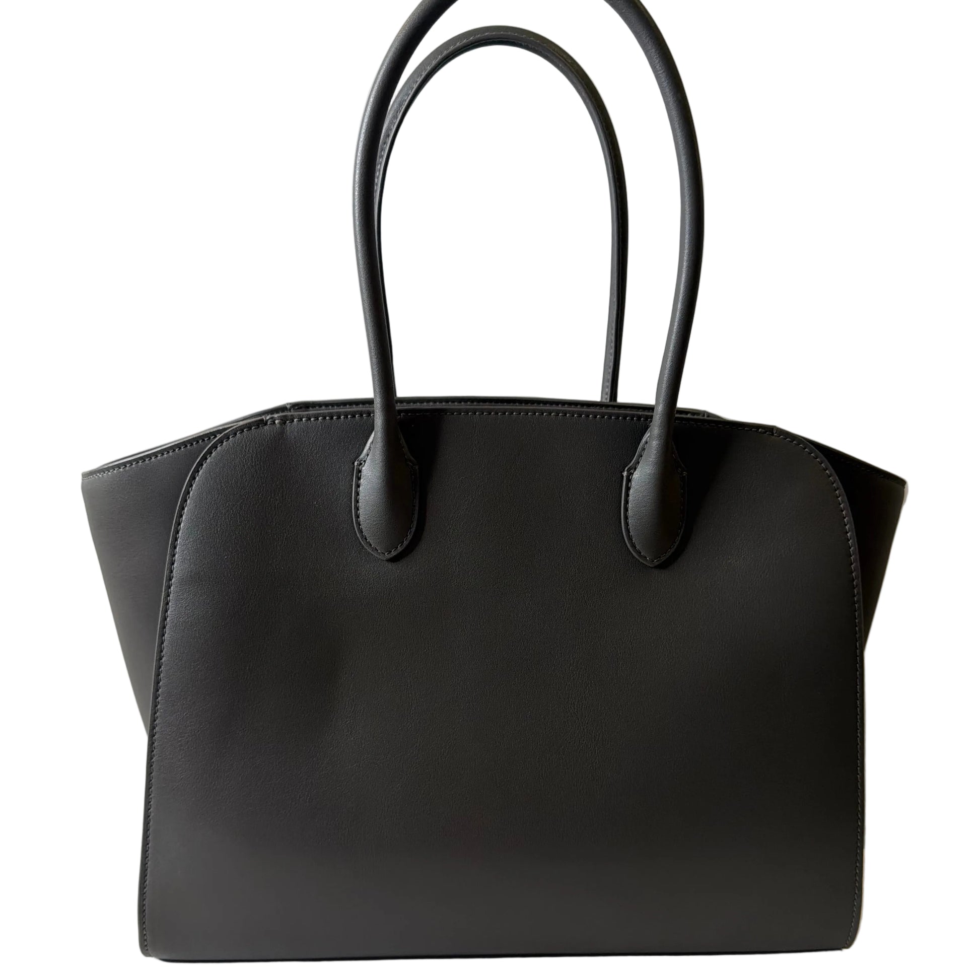 Black handbag on a light gray background