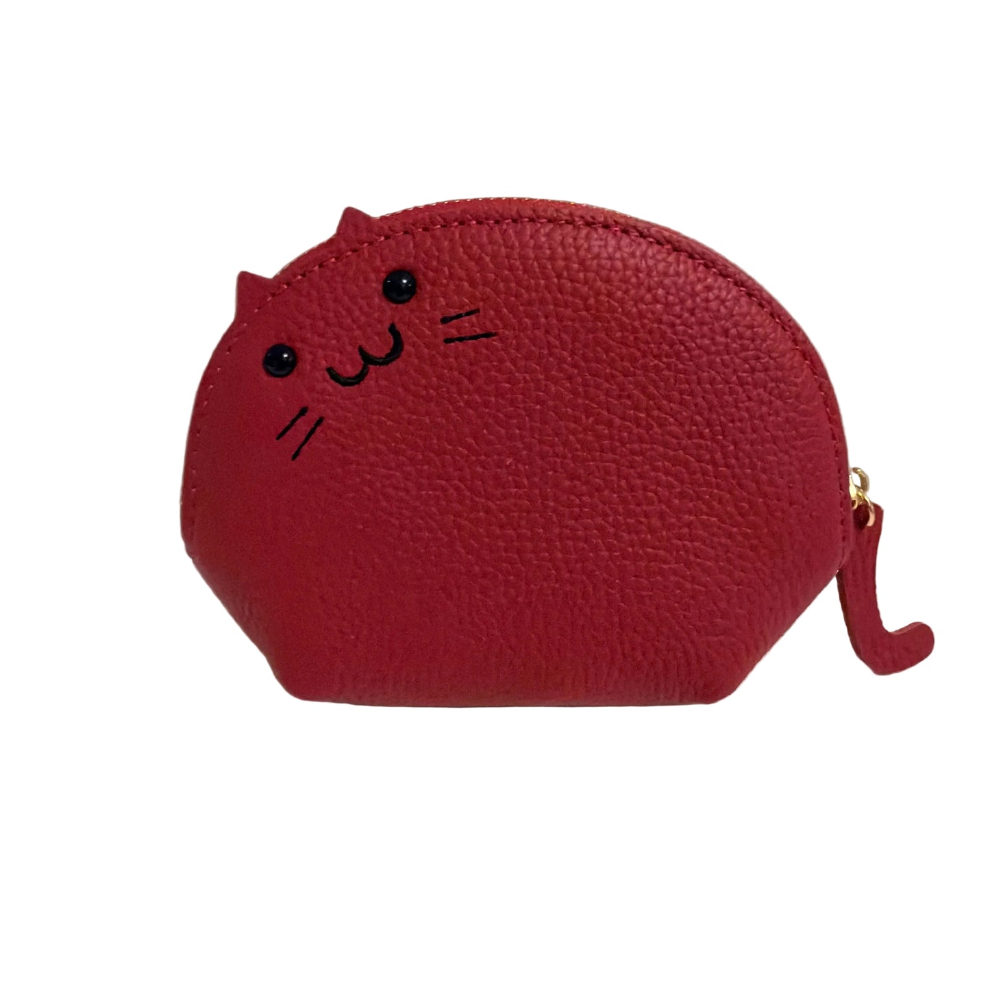 Red cat-shaped coin purse on a white background