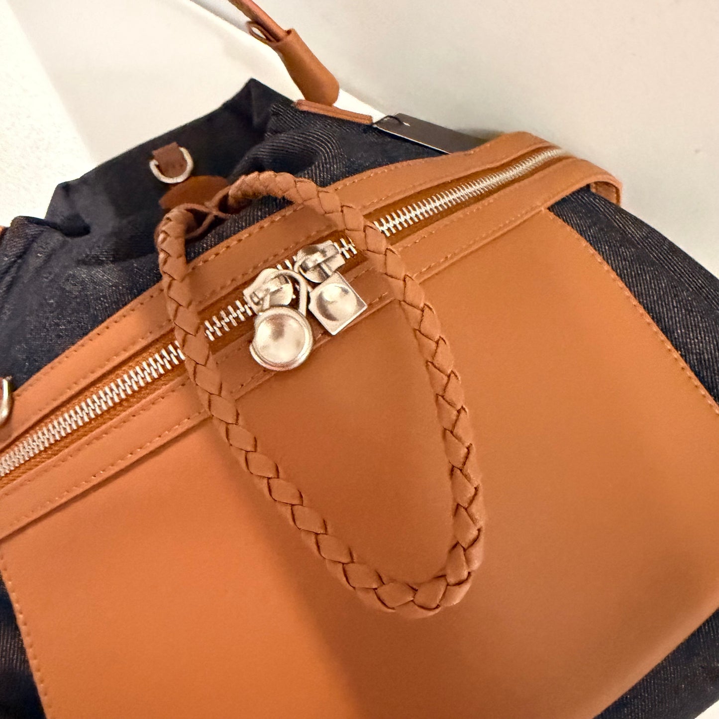 The Gloria V Bag -Lg Gray Denim/Leather