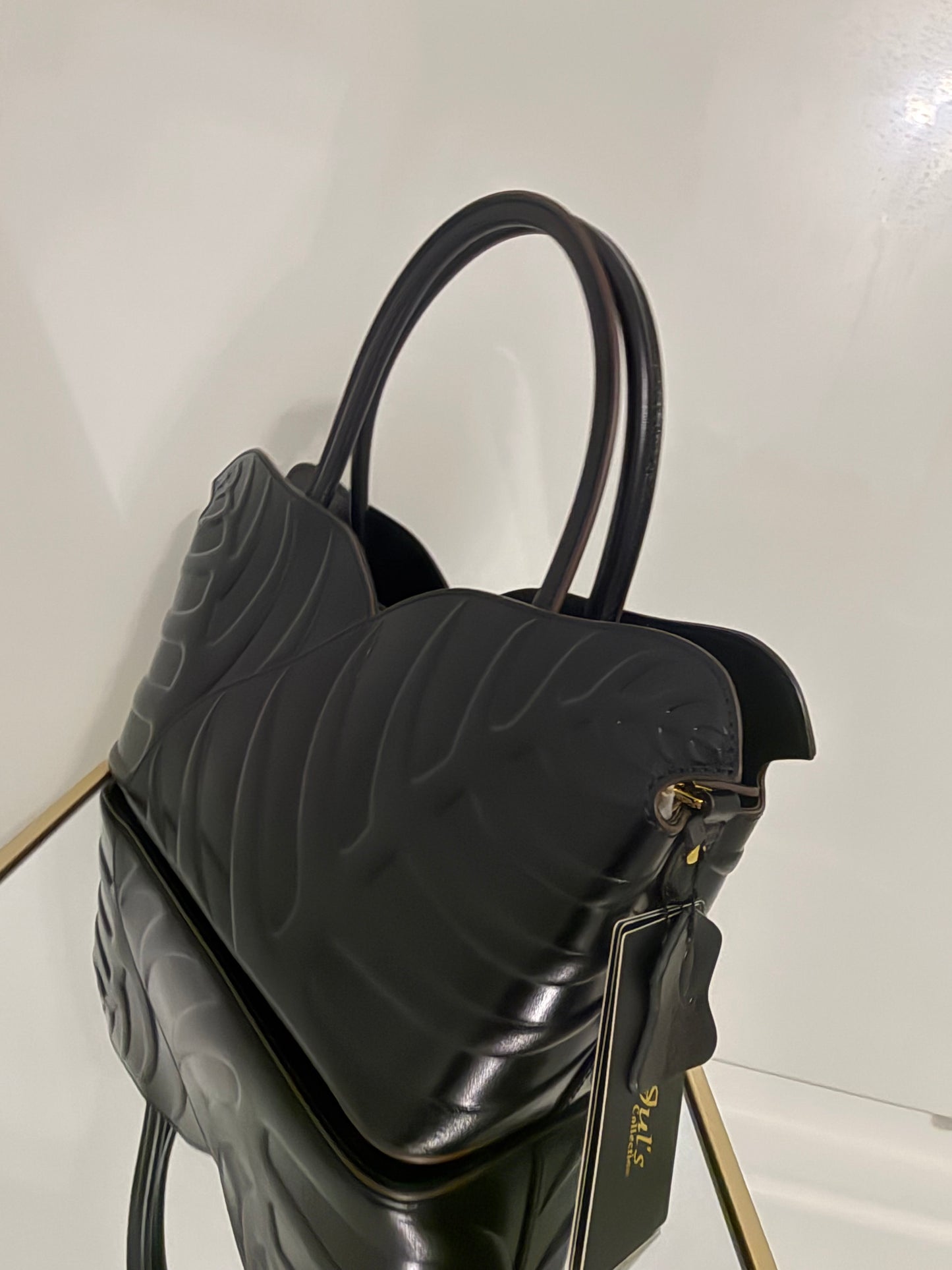 Double Sided Leaf Toto Bag-Black