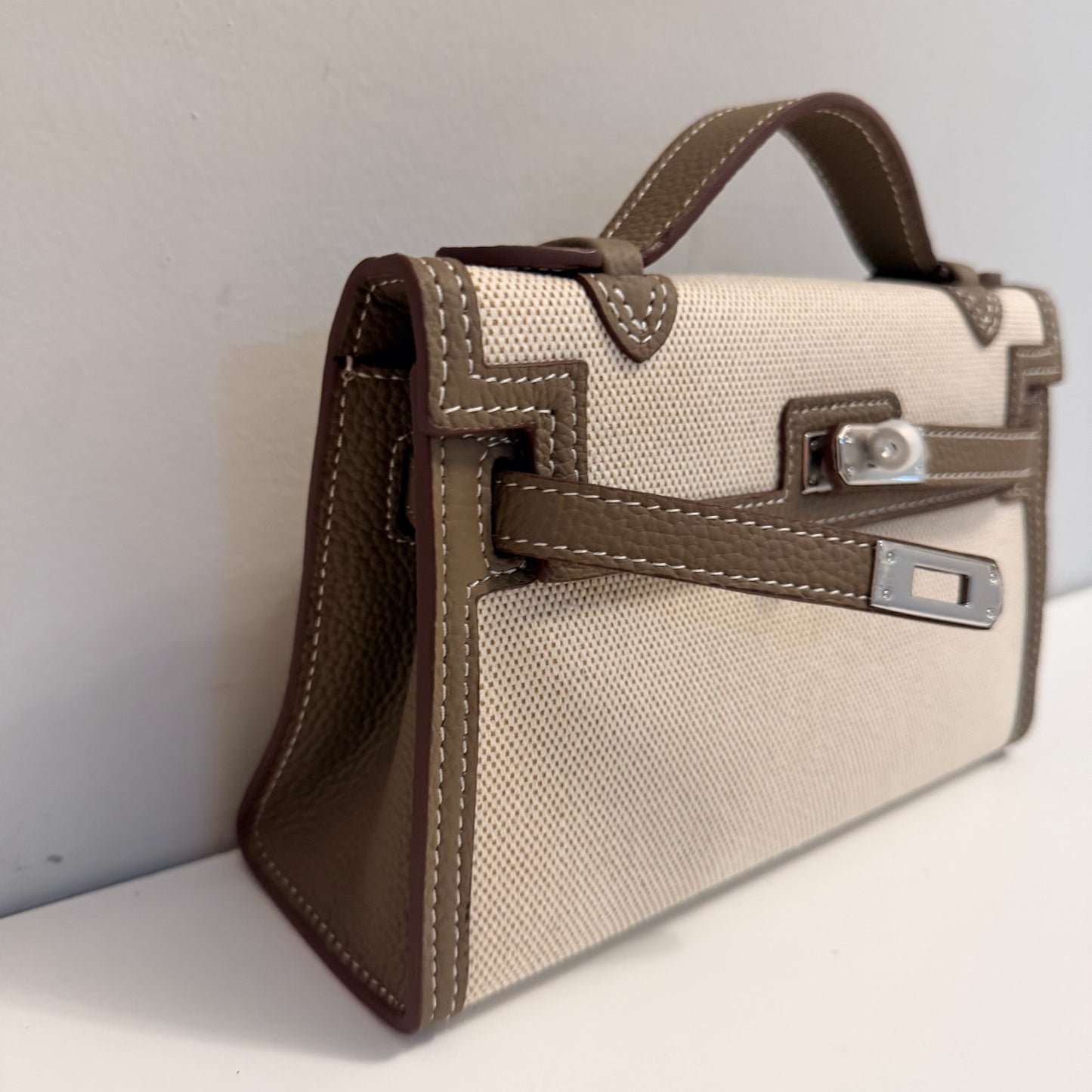 The Millie Canvas/Leather Bag - Taupe