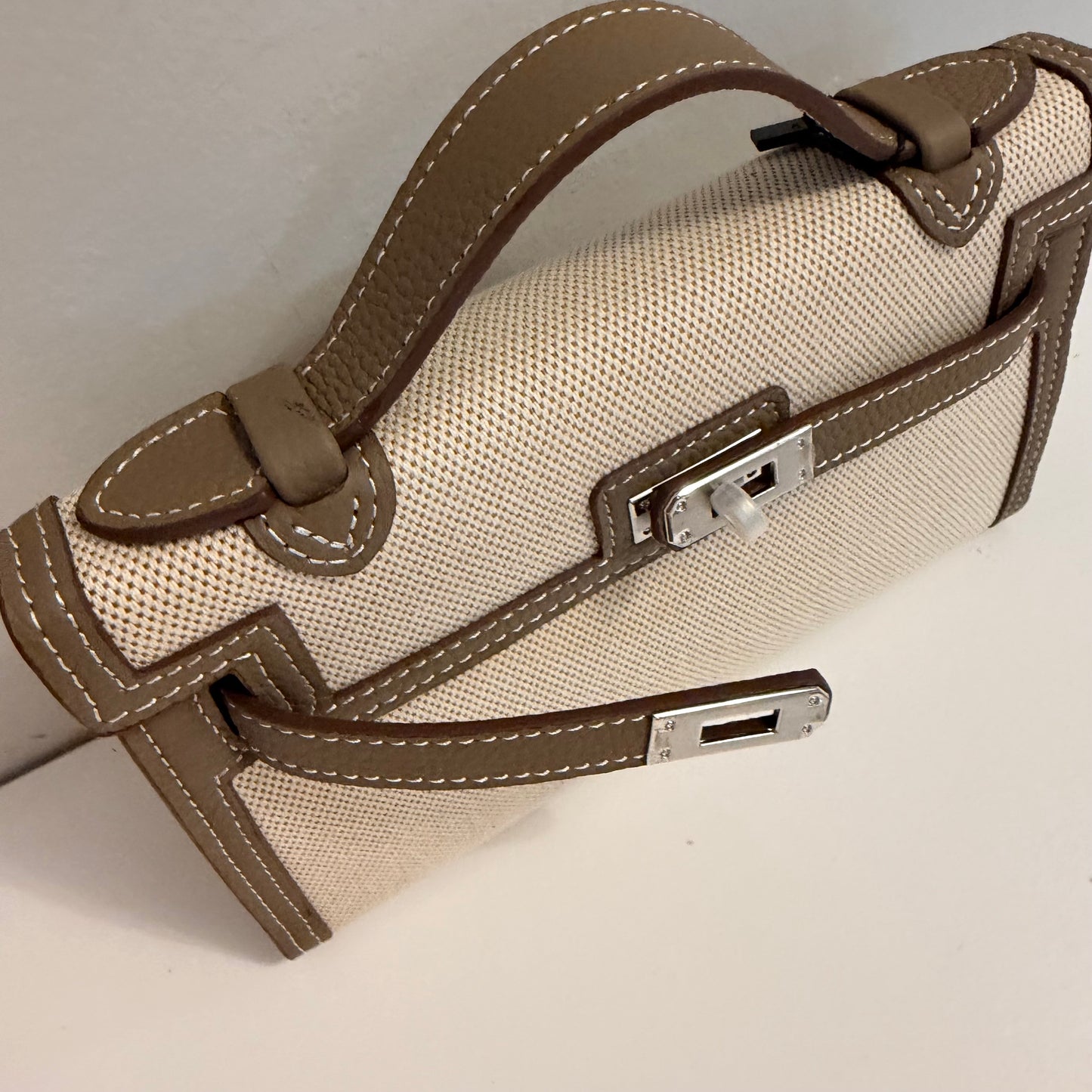 The Millie Canvas/Leather Bag - Taupe