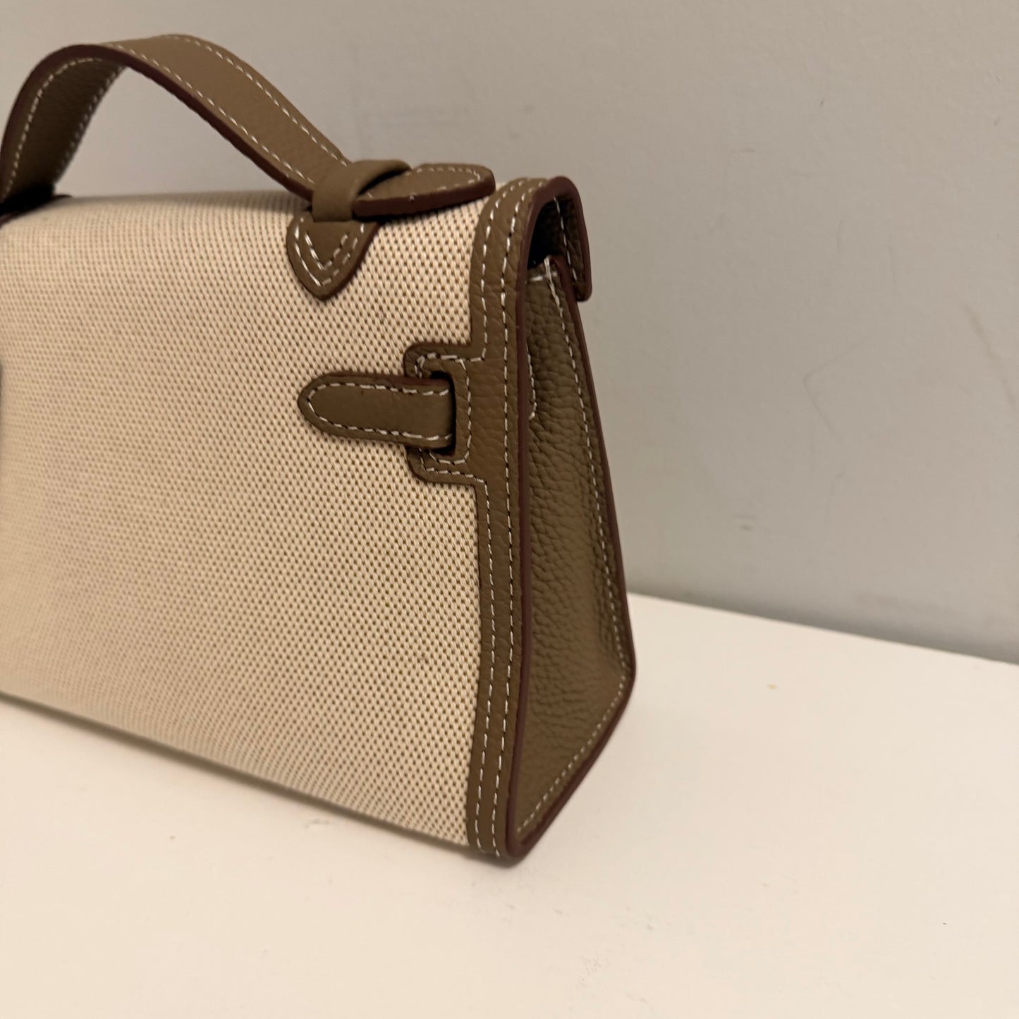 The Millie Canvas/Leather Bag - Taupe