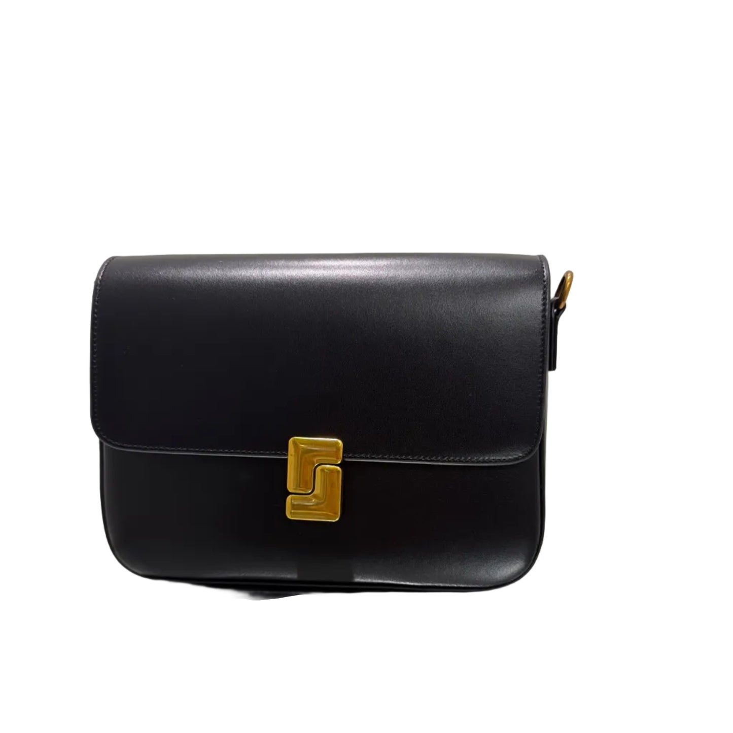 Two black handbags with gold clasps on a light gray background