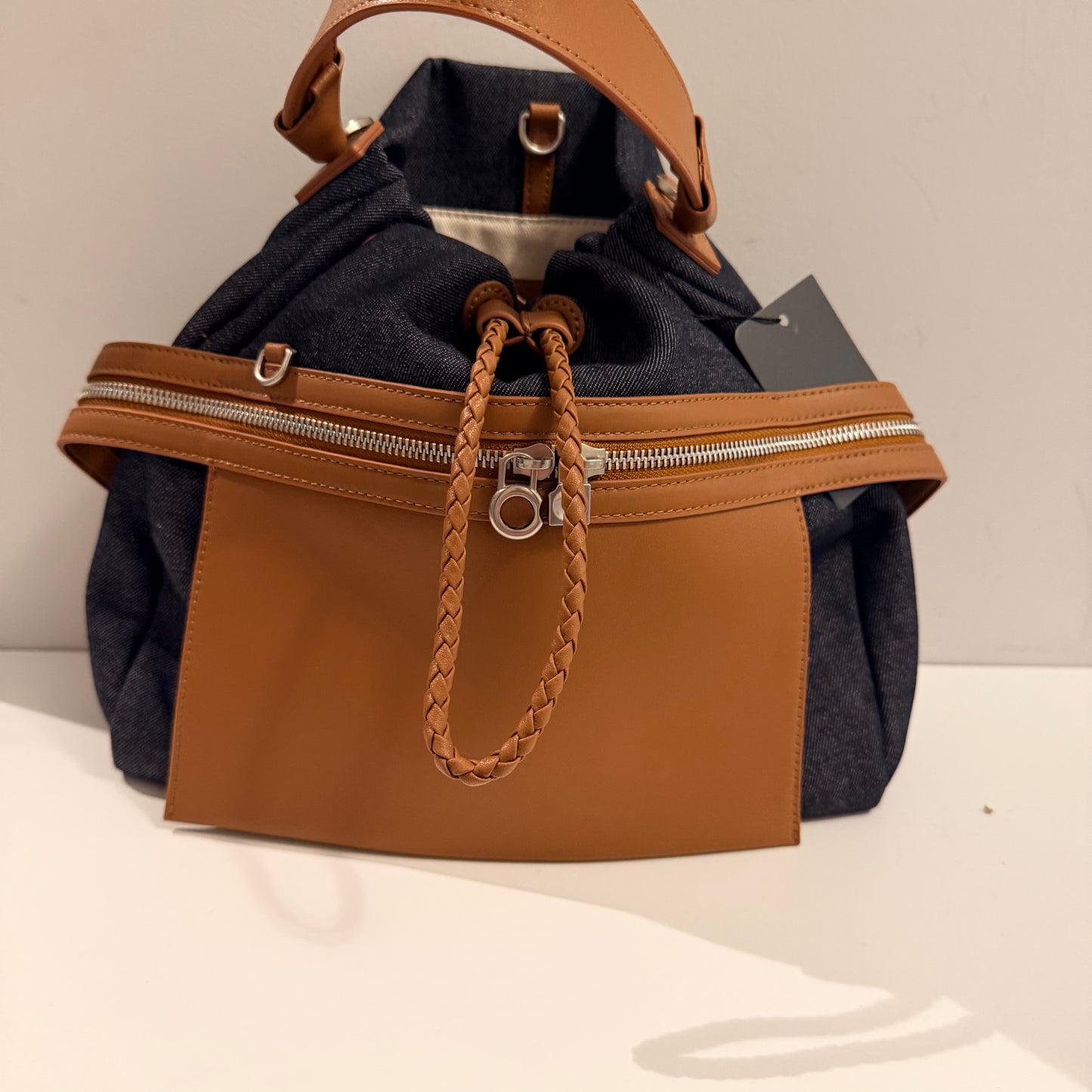 The Gloria V Bag -Lg Gray Denim/Leather