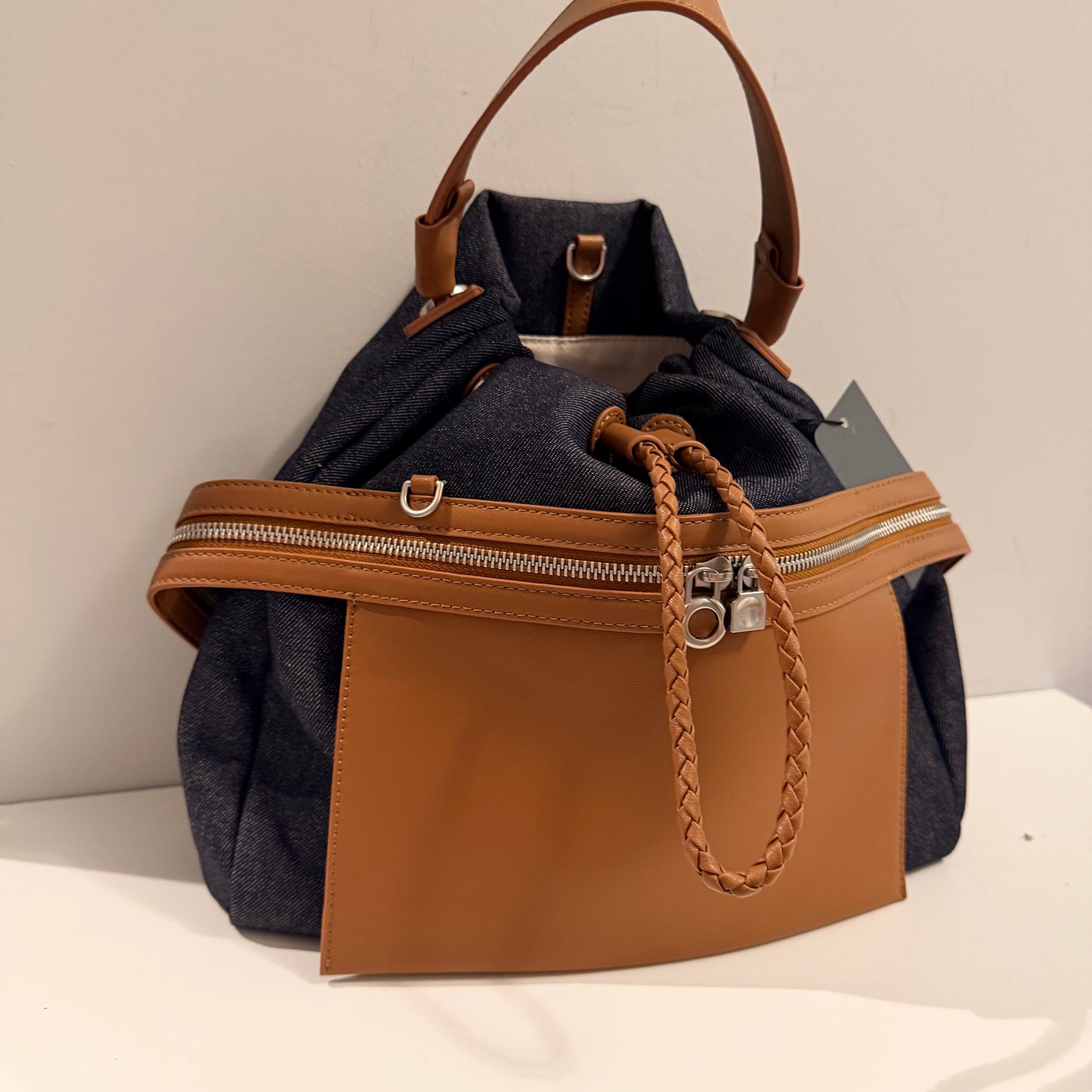 The Gloria V Bag -Lg Gray Denim/Leather