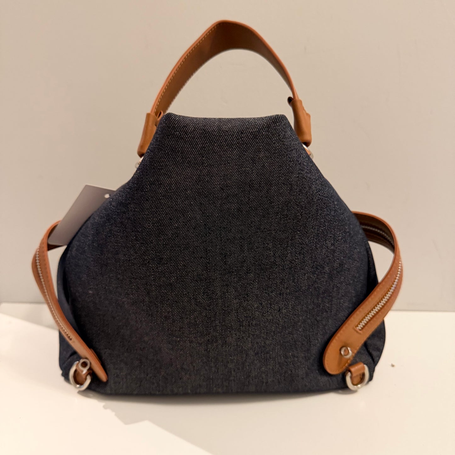 The Gloria V Bag -Lg Gray Denim/Leather