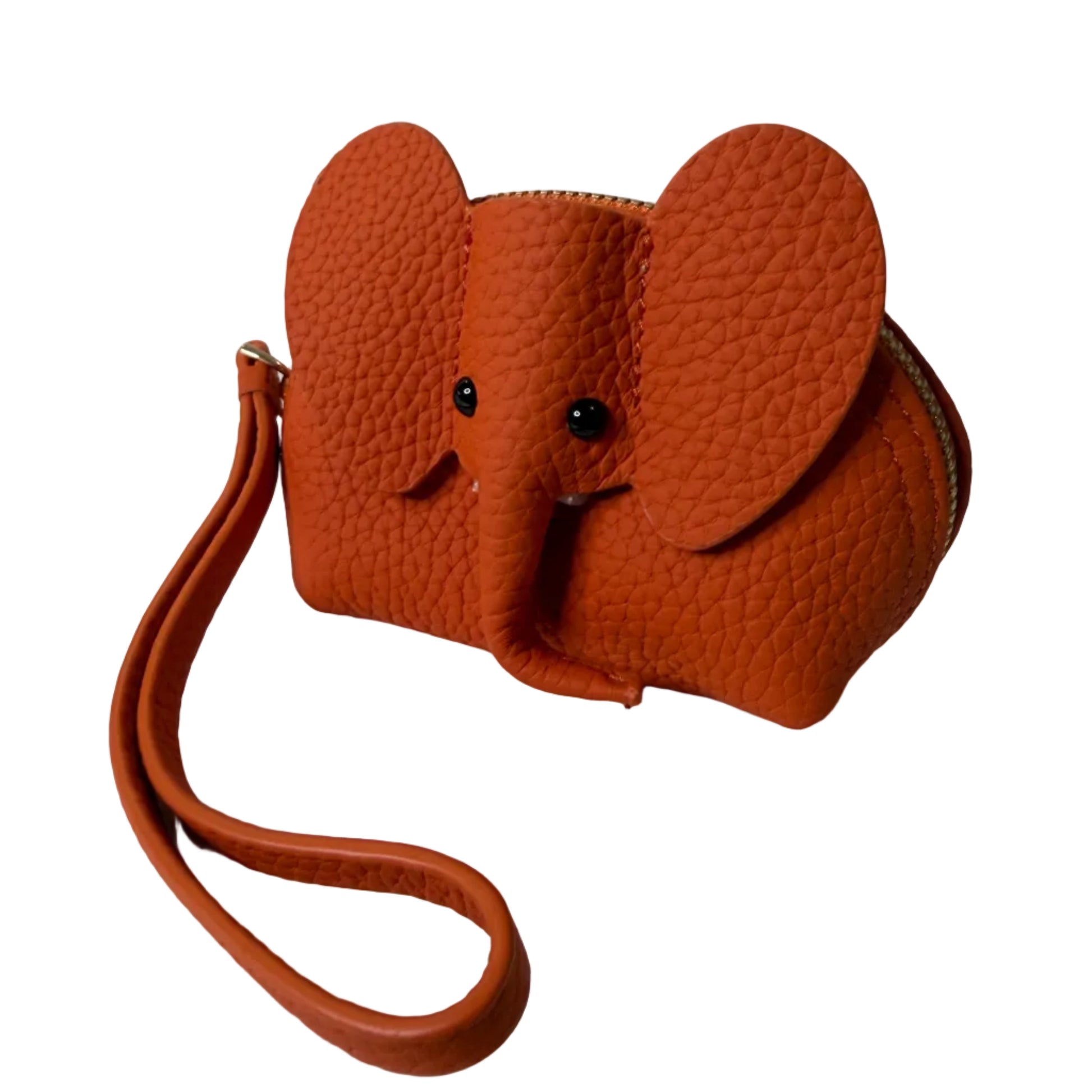 Brown dog-shaped pouch with a strap on a white background