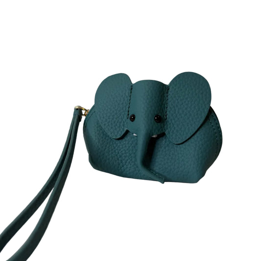 Green leather clutch bag with a strap on a white background