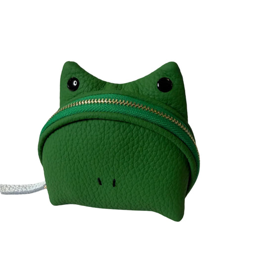 Green textured pouch shaped like a fish on a white background