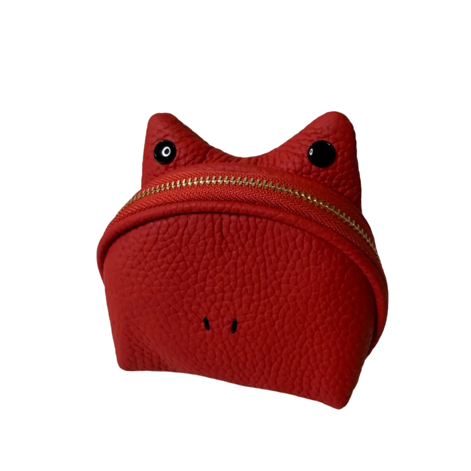 Red textured pouch shaped like a fish on a white background