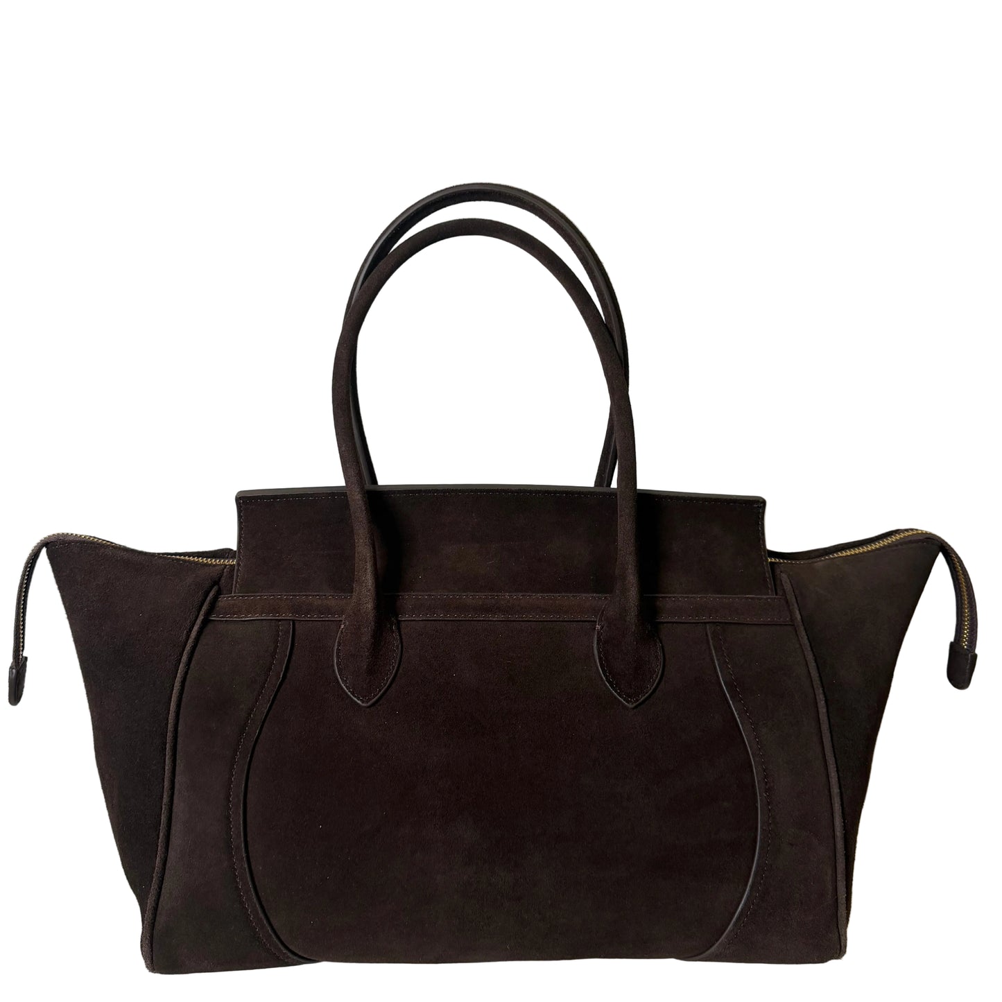 Brown leather handbag on a white background
