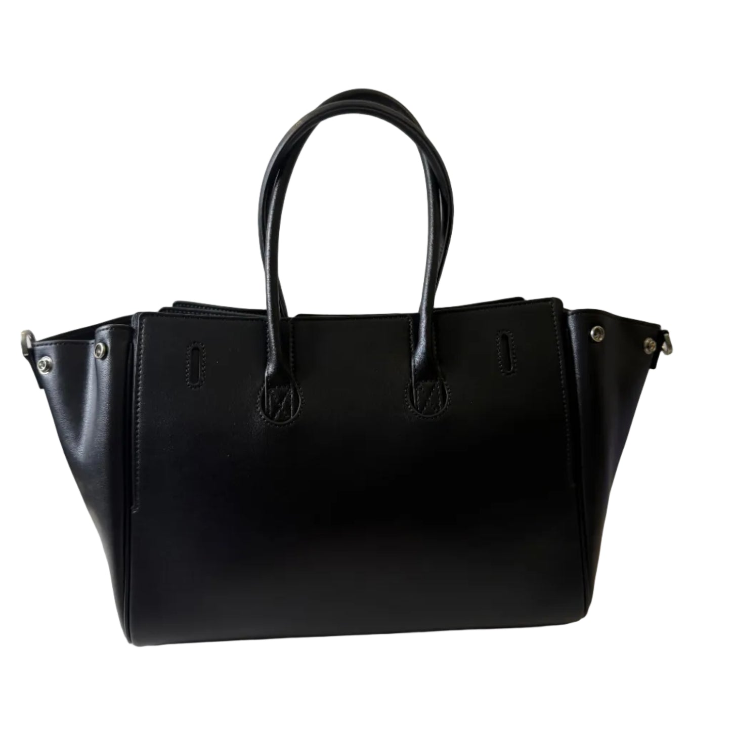 Black handbag on a white background