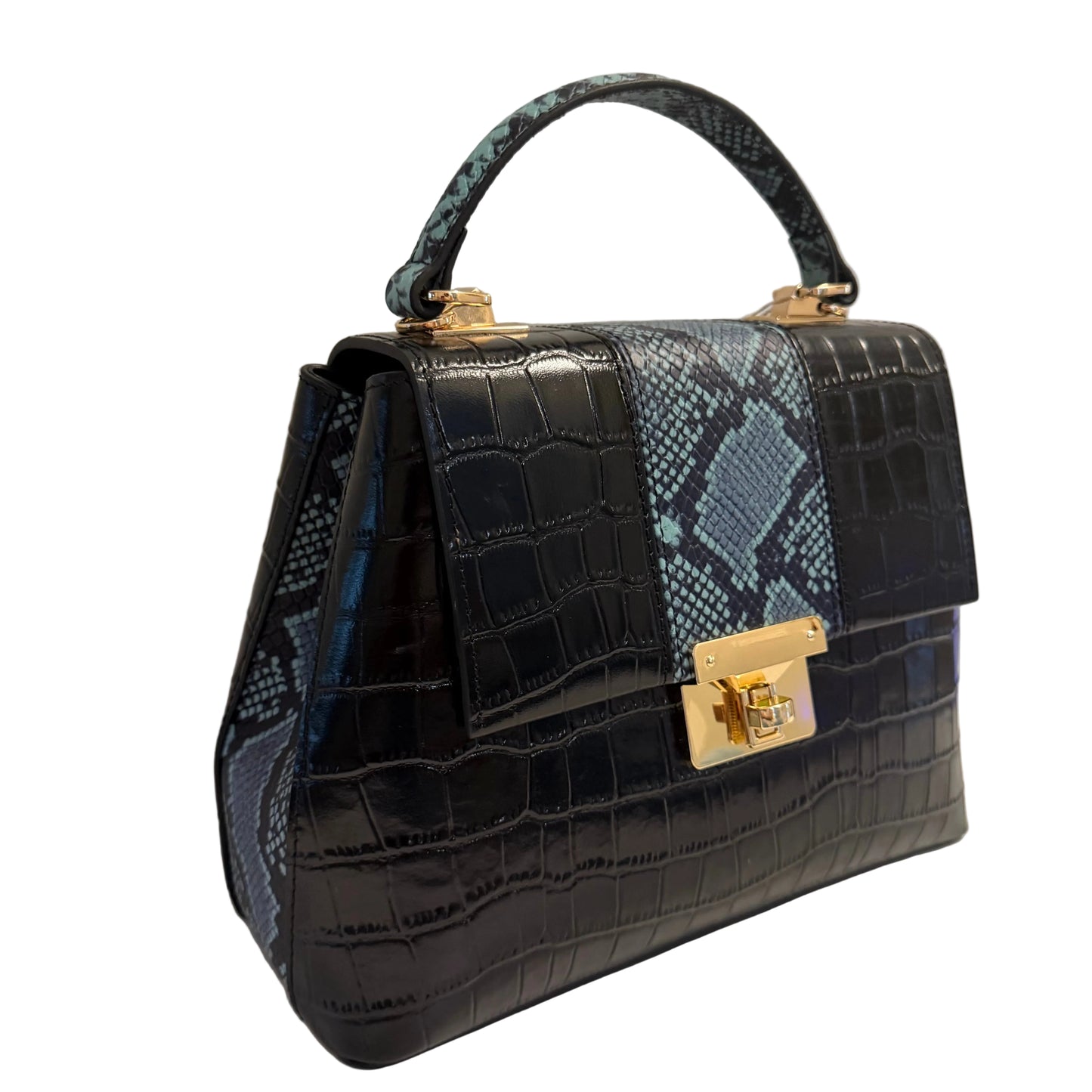 The Phoebe Bag - Black and Powder Blue Medium