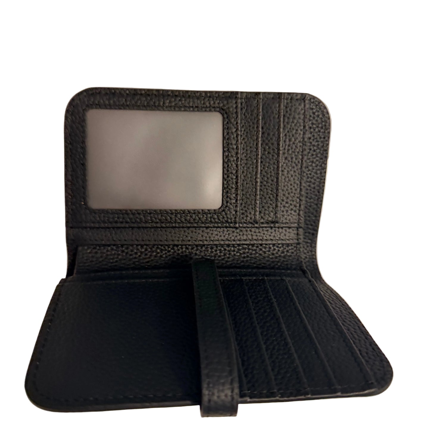 Black textured wallet on a white surface
