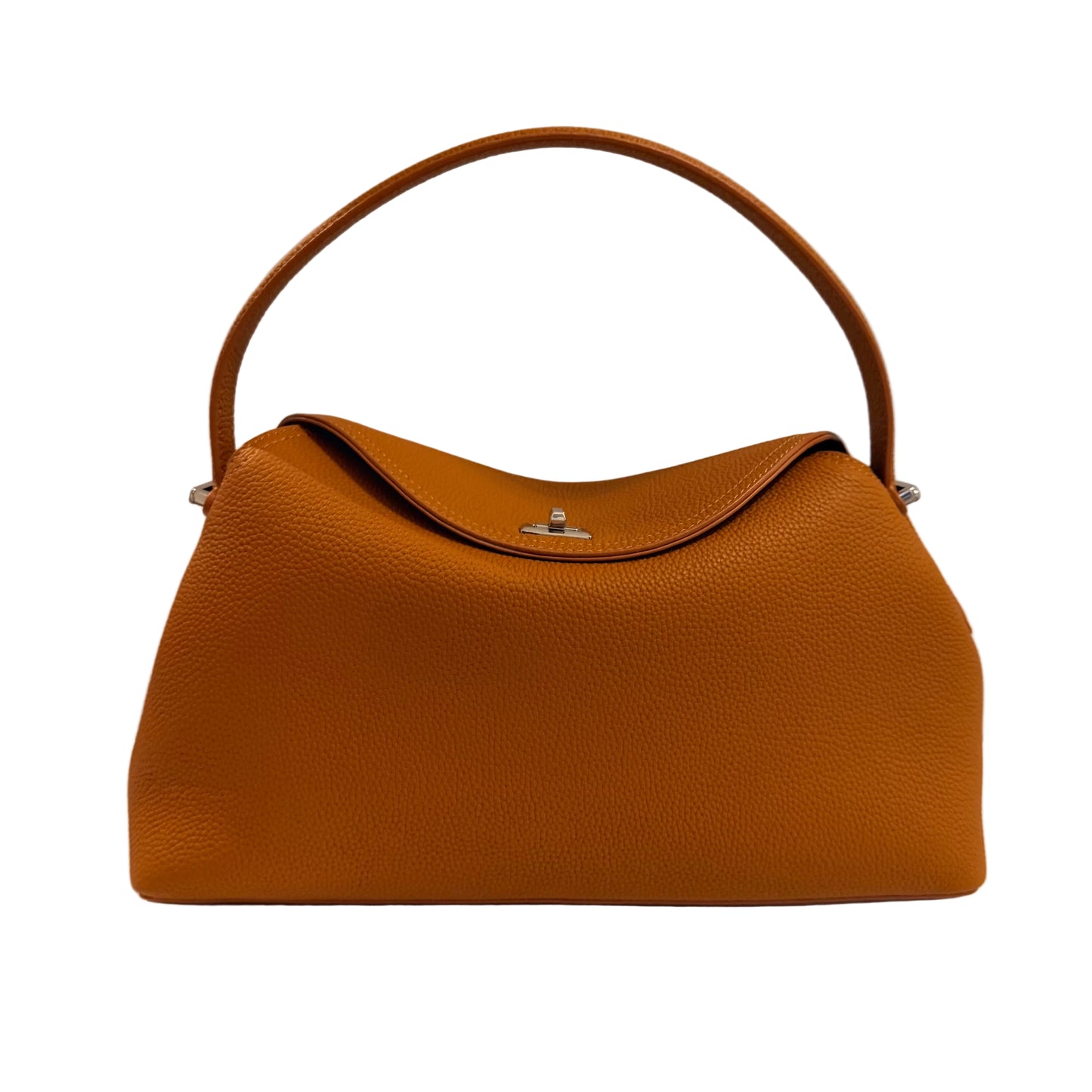 Brown leather handbag on a light beige background