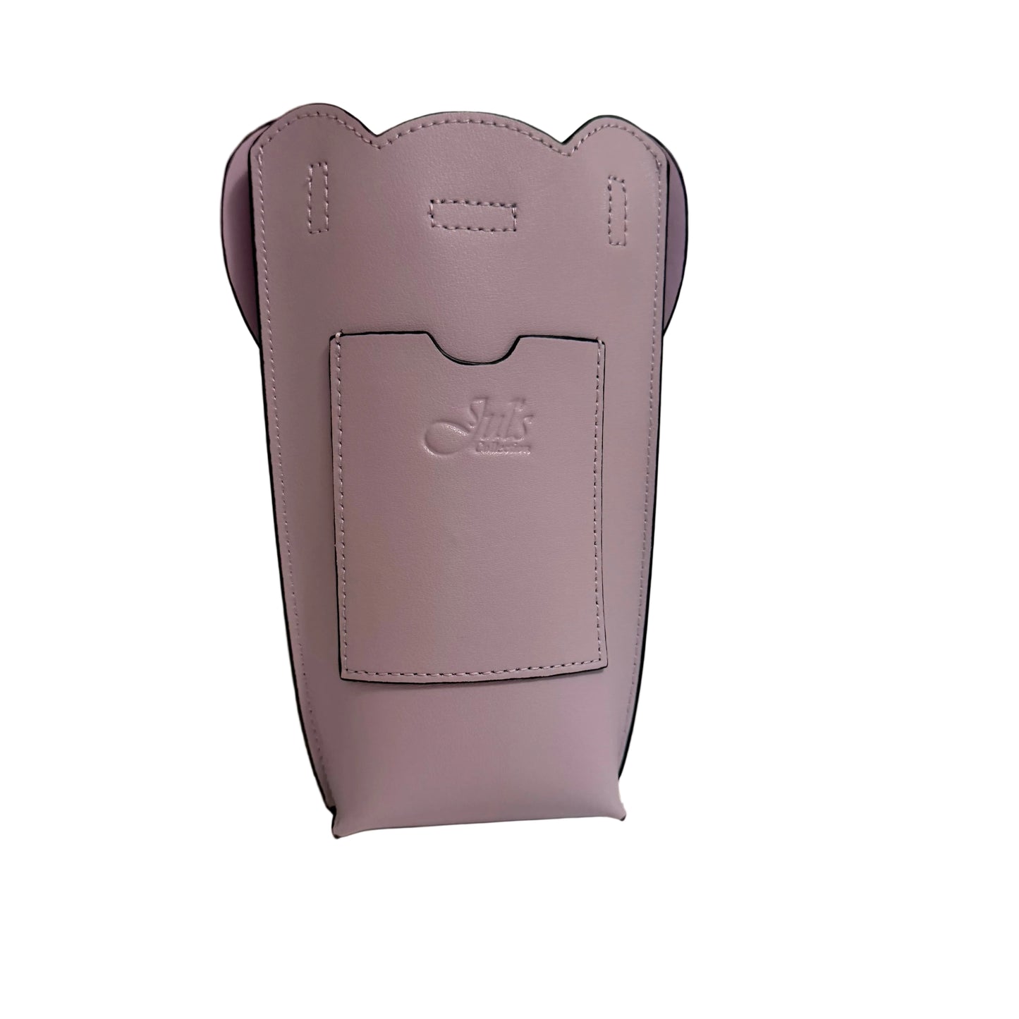 Purple phone case with a brand logo on a light gray background