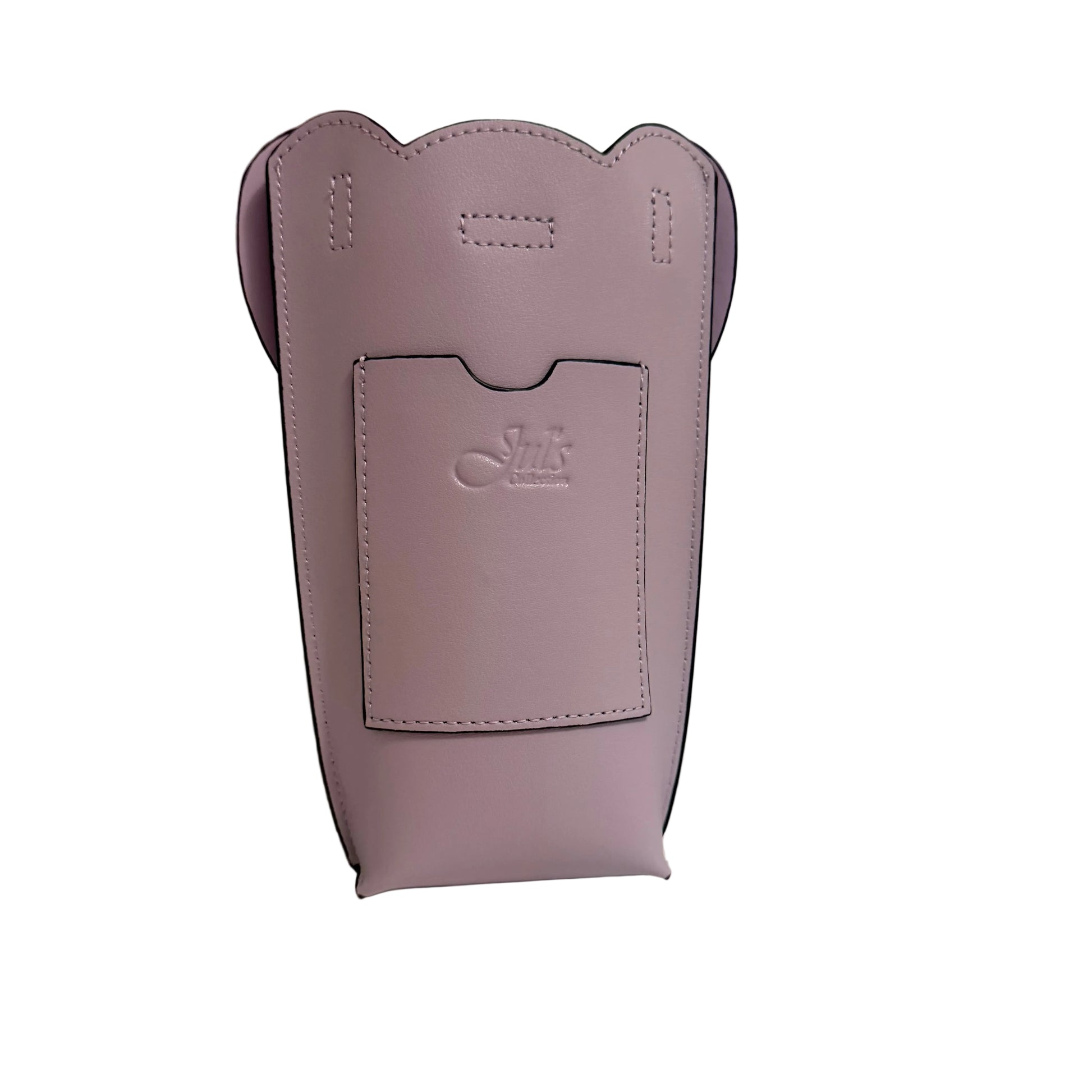 Purple phone case with a brand logo on a light gray background