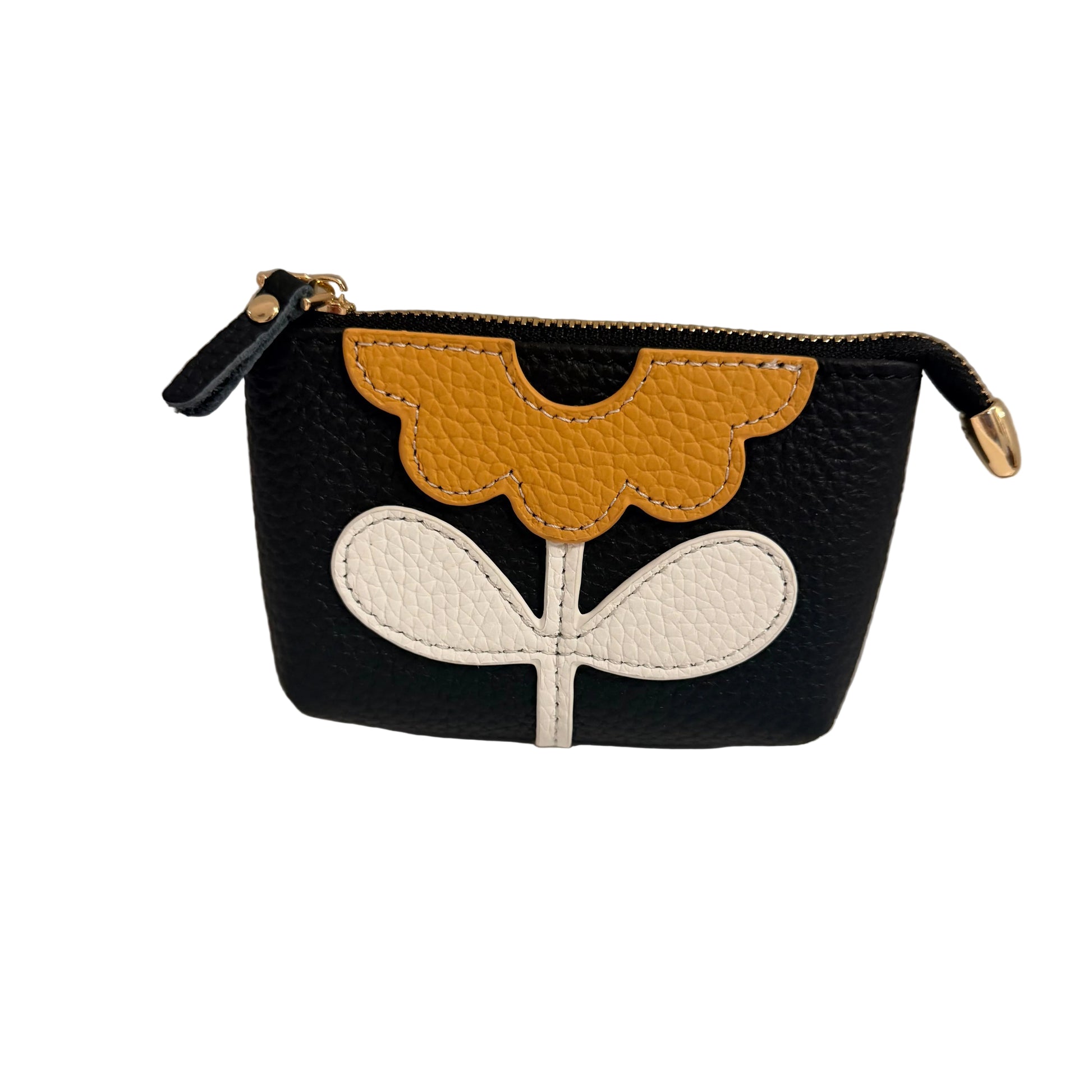 Small pouch with floral design on a neutral background