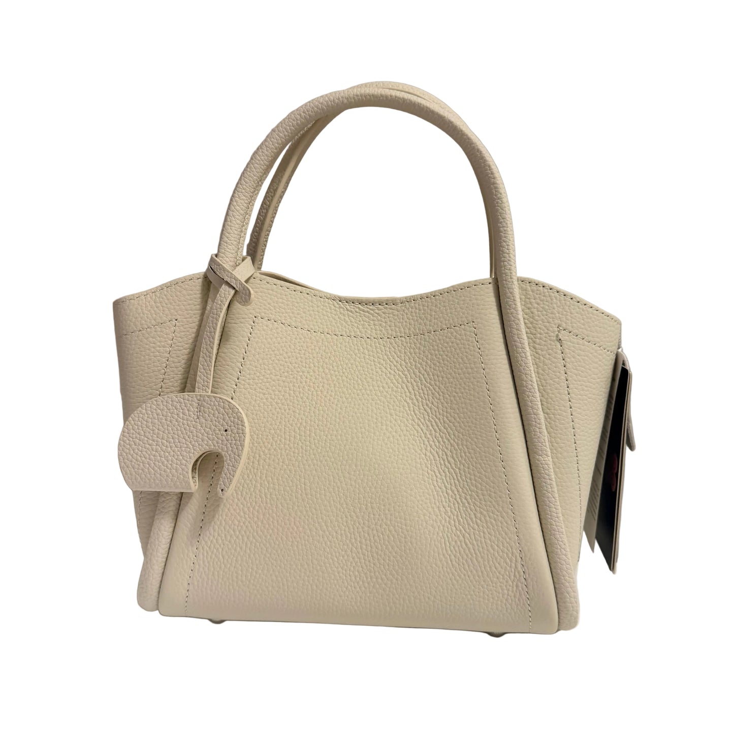 Beige handbag with a handle on a light gray background