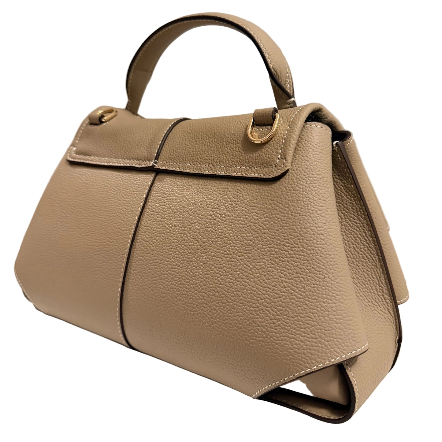 Beige handbag on a light gray background