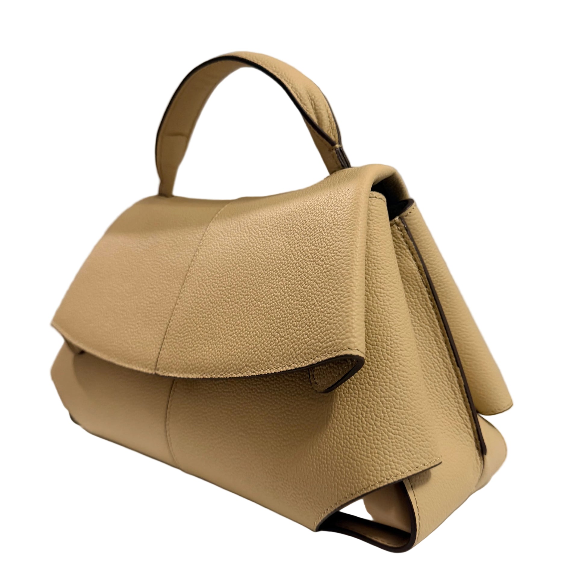 Beige handbag on a light gray background