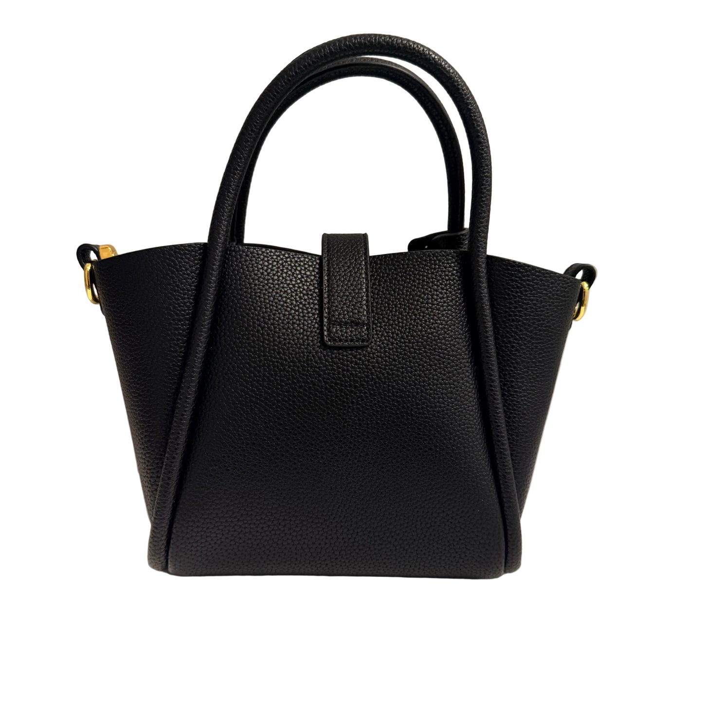 Black handbag on a beige background