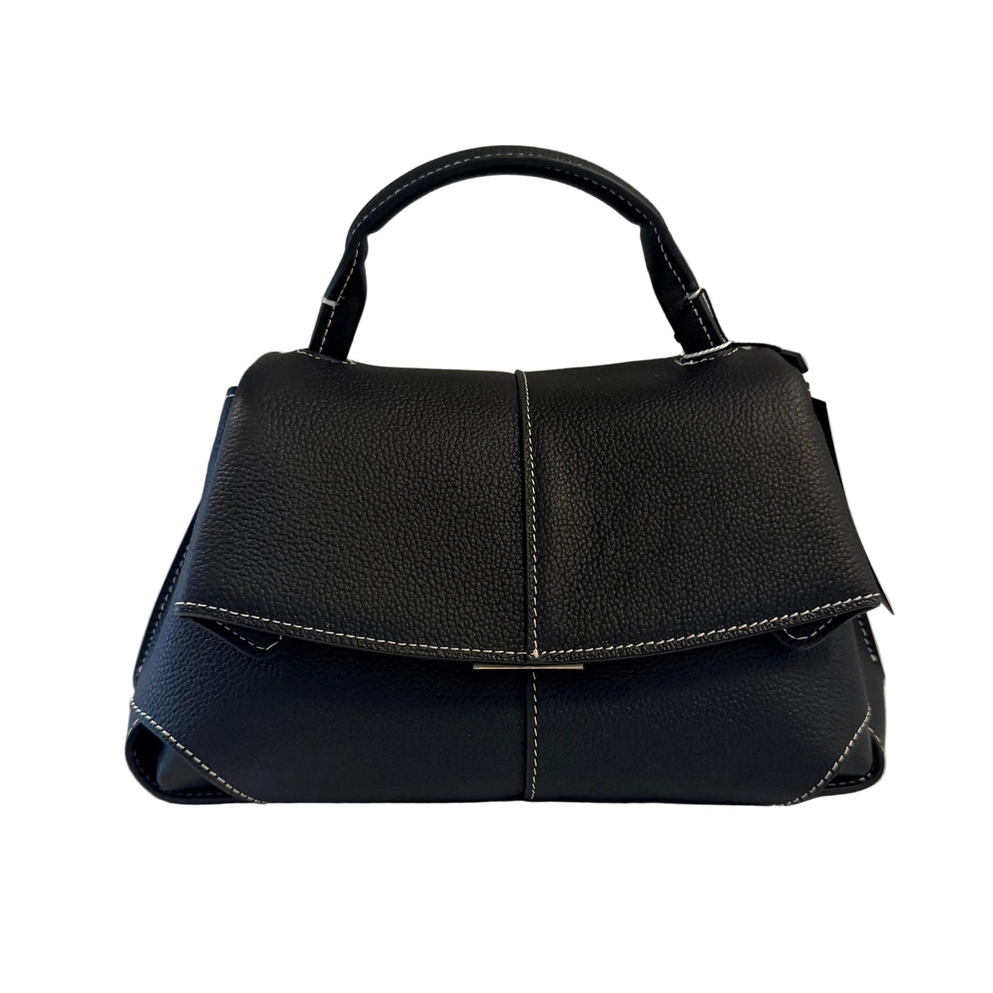 Black handbag on a light gray background