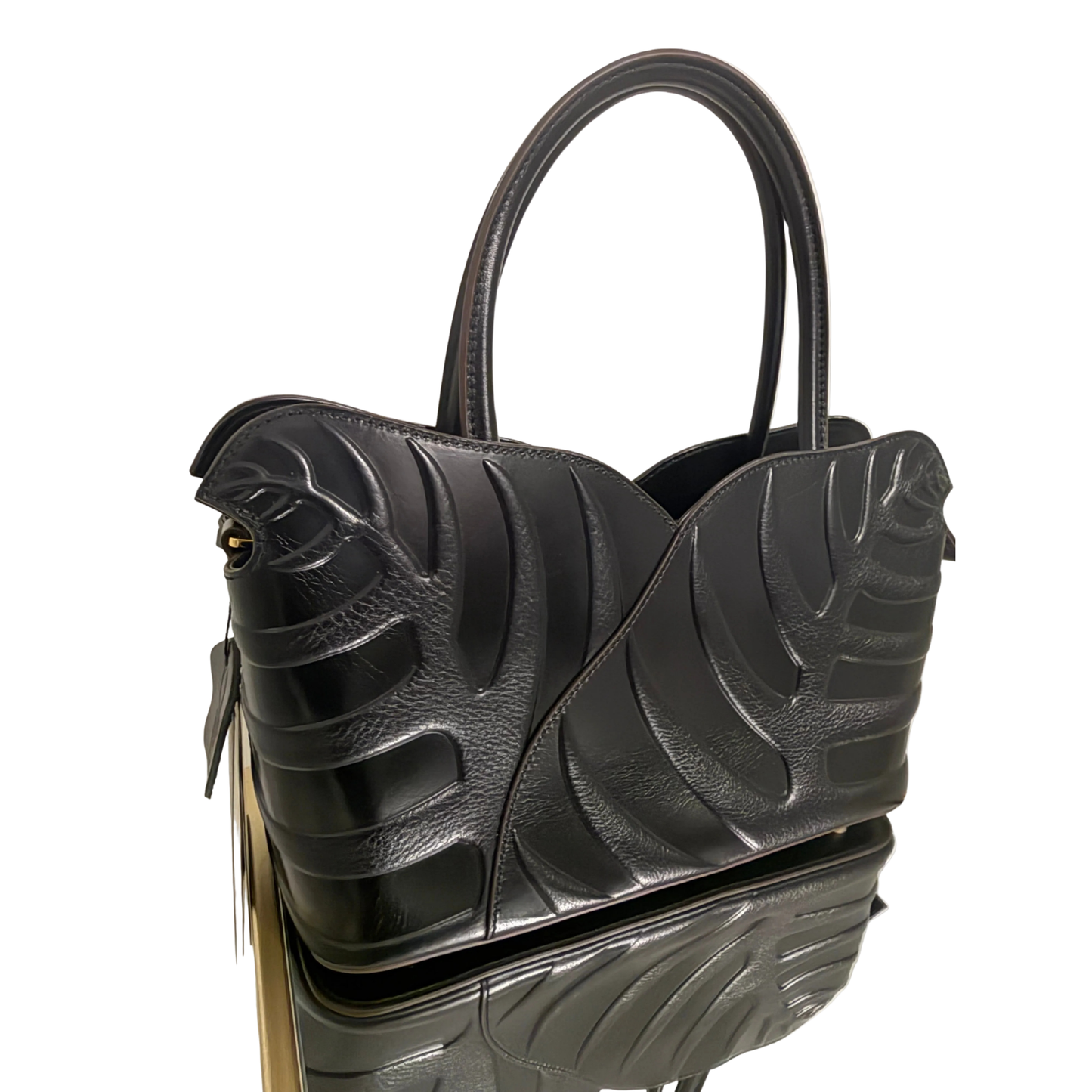 Double Sided Leaf Toto Bag-Black
